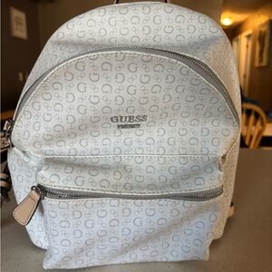 Guess book bag purse.  Grey and white